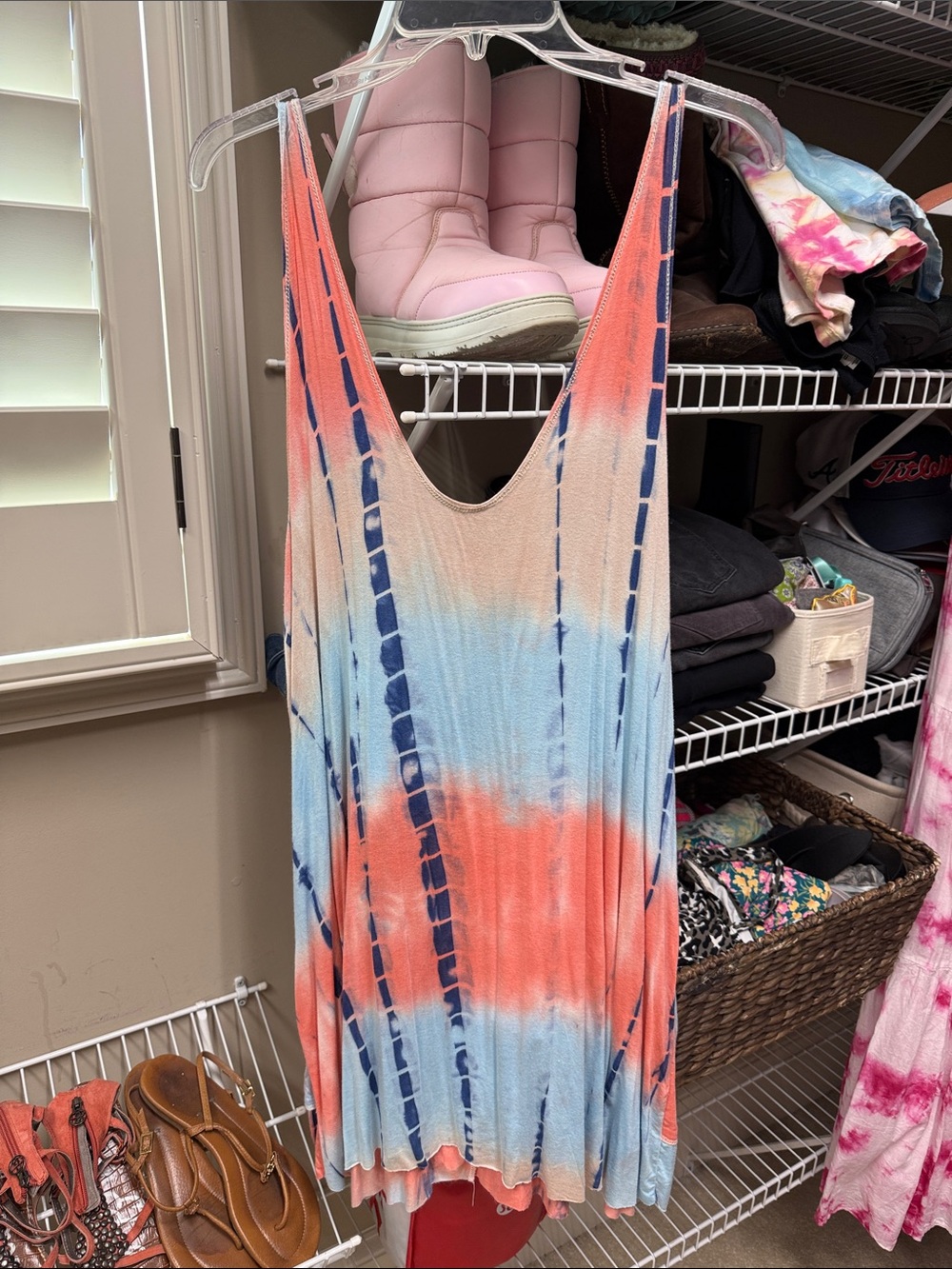 Becca Large Tie-Dye One-Piece Tank Dress - Coral, Blue & Cream